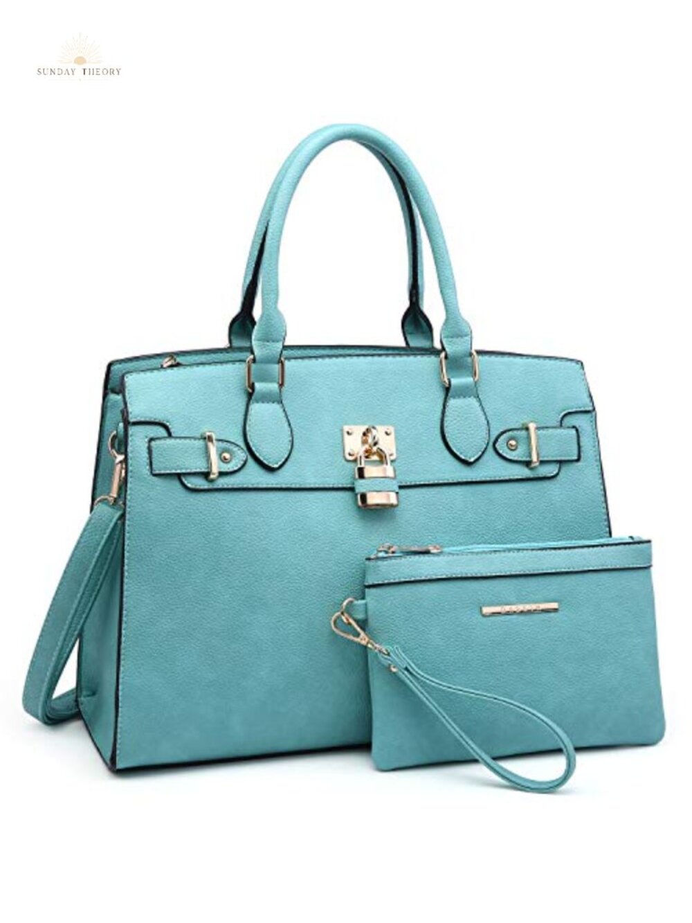 Vegan Leather Satchel Handbag & Clutch Set Structured Tote Work Bag